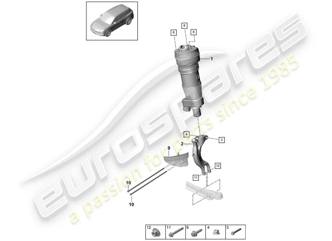 porsche 2018 (cayenne e3 9ya/9yb) ressort de l'air schéma des pièces