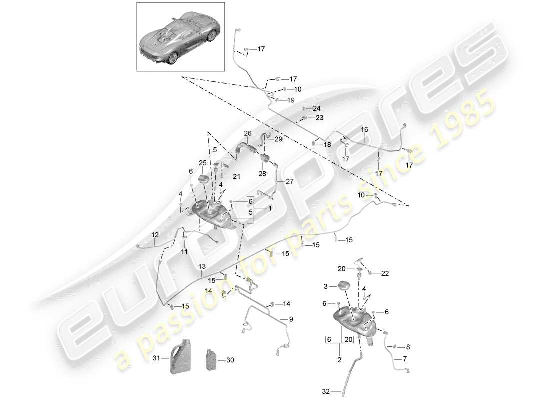 porsche 2015 (918 spyder) refroidissement par eau schéma des pièces