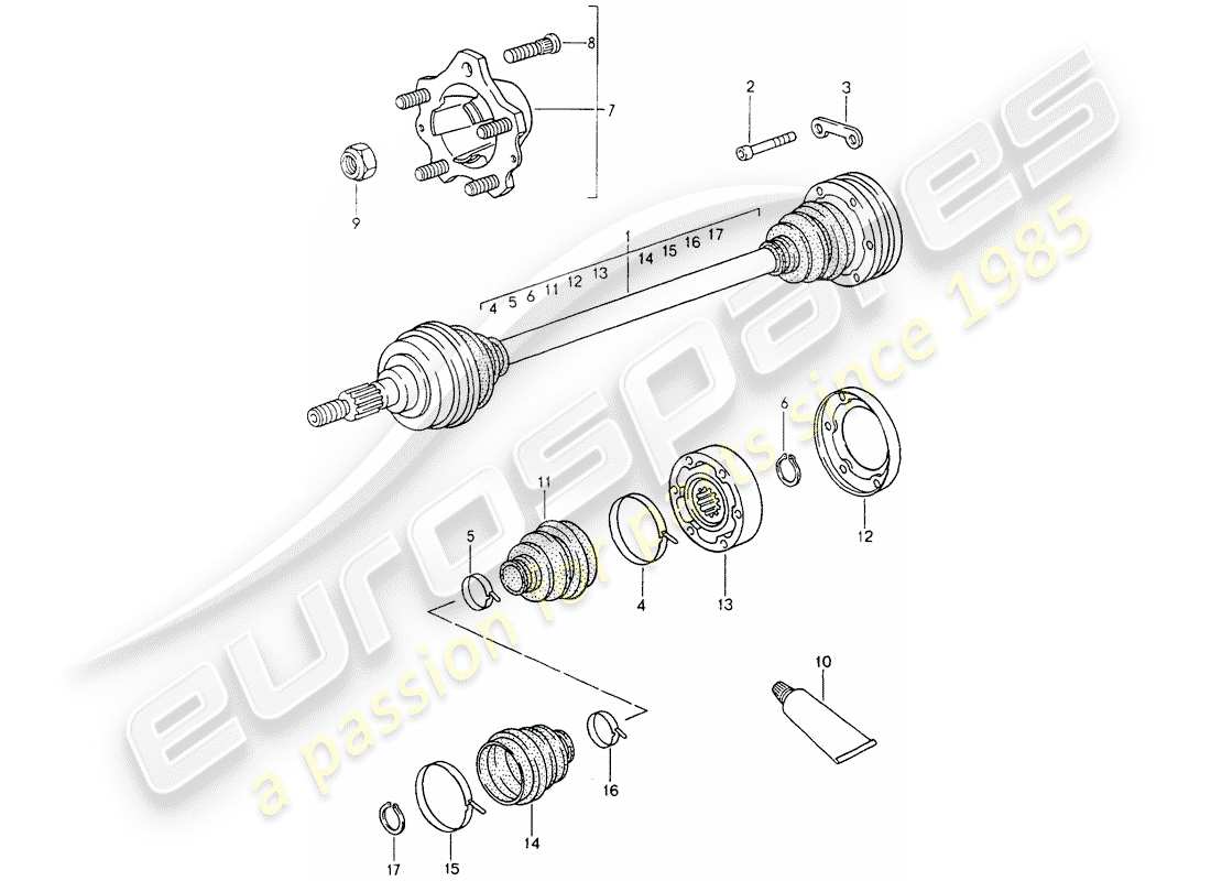porsche 1991 (964) arbre de transmission - moyeu de roue arrière schéma des pièces