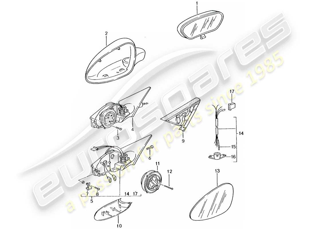 porsche 2005 (996) rétroviseur arrière intérieur - rétroviseur arrière schéma des pièces