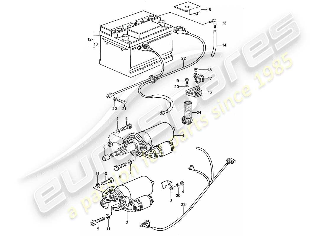 porsche 1994 (968) démarreur - batterie - faisceau de cablage schéma des pièces