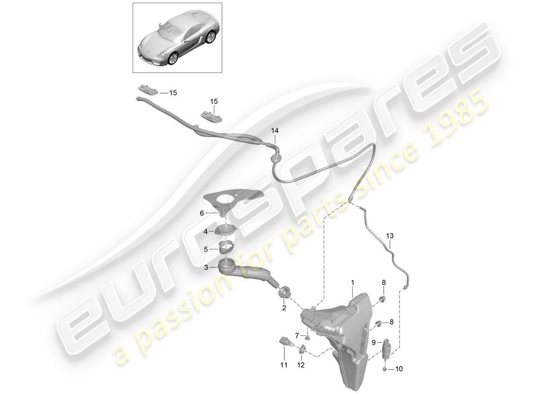 porsche 2015 (981 cayman) unité de rondelle glace - schéma des pièces