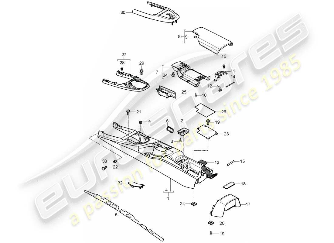 porsche 2010 (997-2 gt3) console centrale schéma des pièces