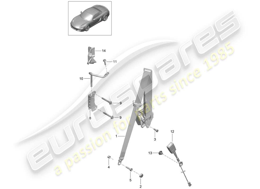 porsche 2015 (981 boxster) ceinture de sécurité schéma des pièces