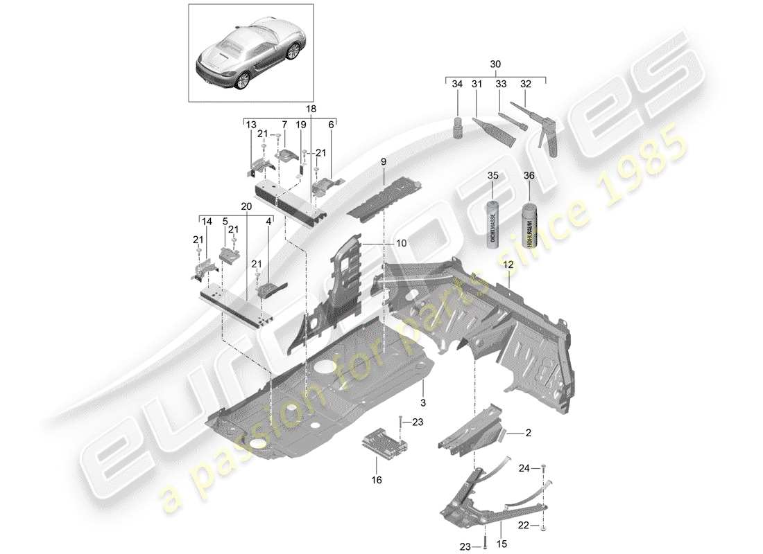 porsche 2015 (981 boxster) schéma des pièces du plancher