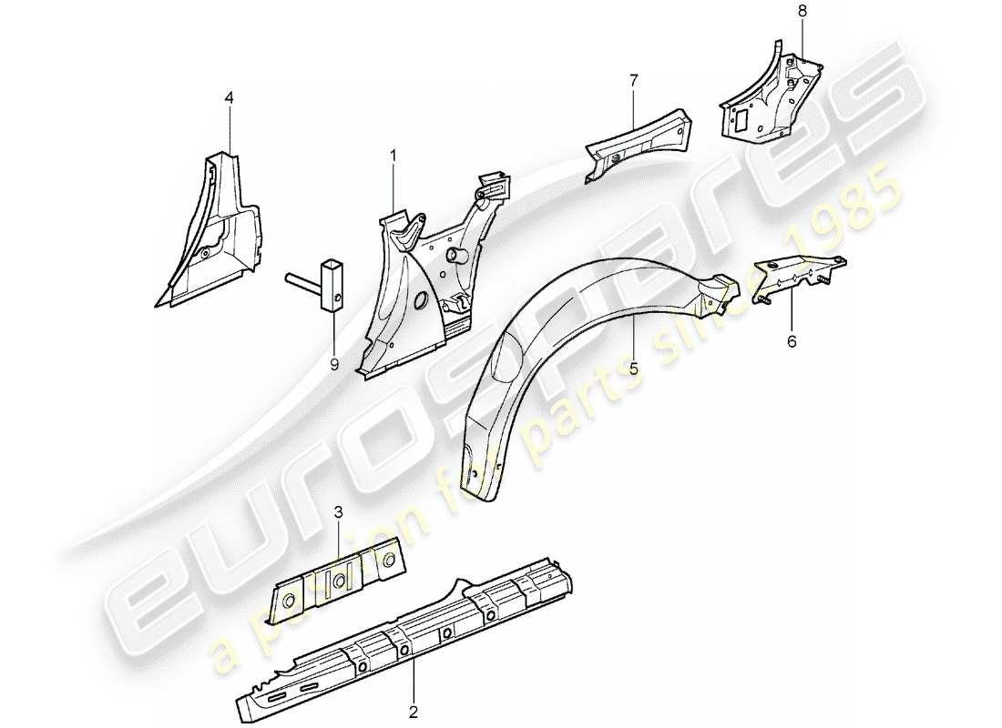 porsche 2005 (996) panneau latéral schéma des pièces