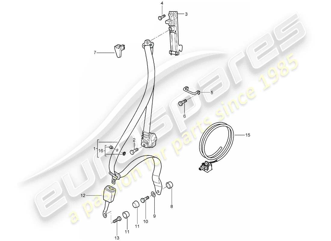 porsche 2002 (996 gt3) ceinture de sécurité - roll cage schéma des pièces