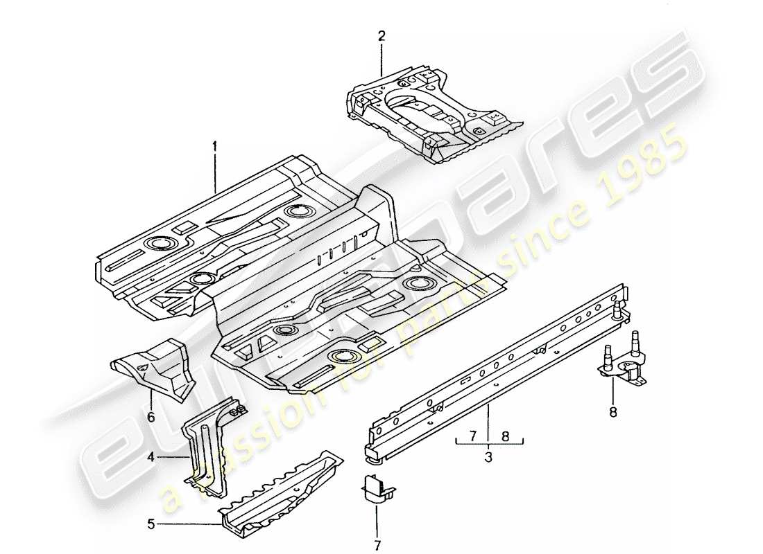 porsche 2002 (996 gt3) schéma des pièces du plancher