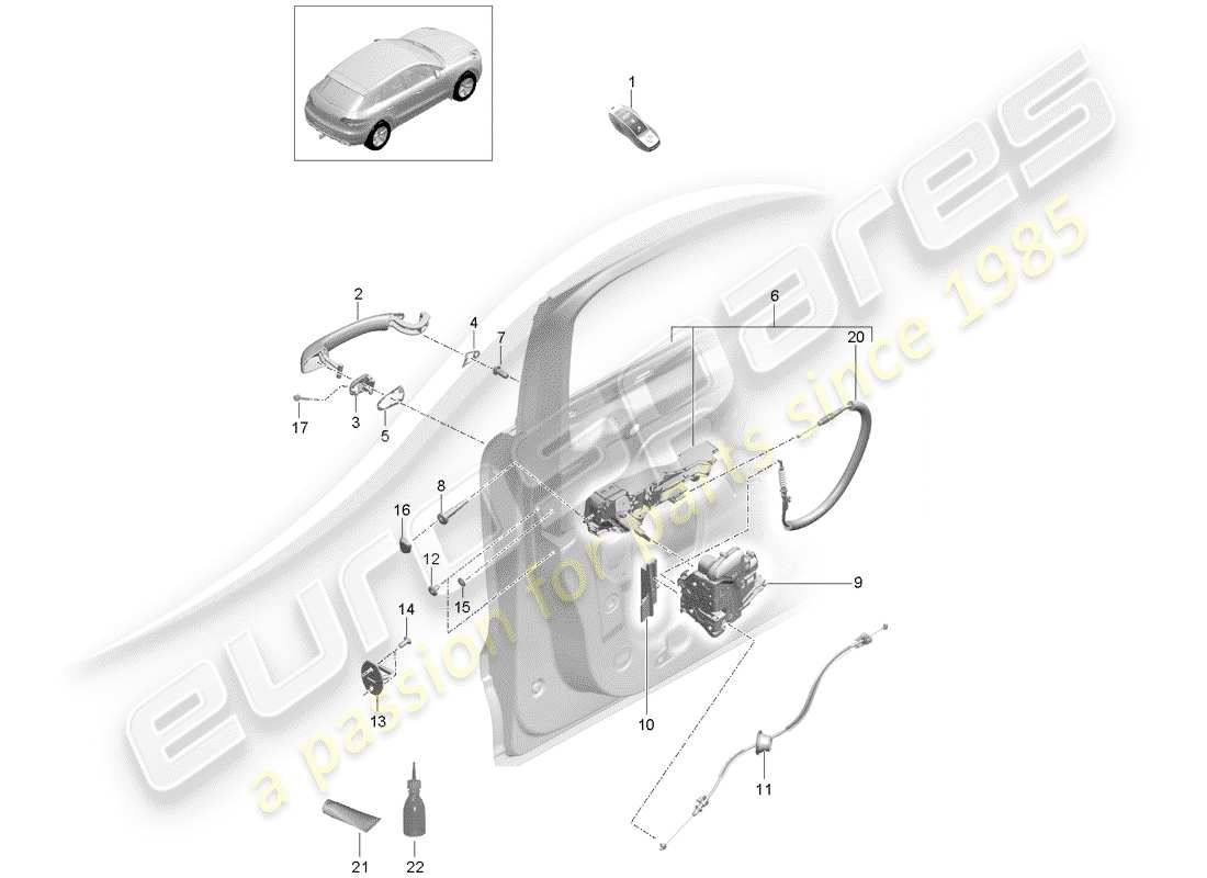 porsche 2014 (macan) loquets de porte schéma des pièces