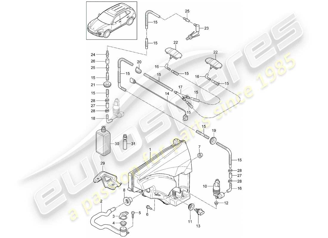 porsche 2013 (cayenne e2 92a) unité de lave- rondelle schéma des pièces