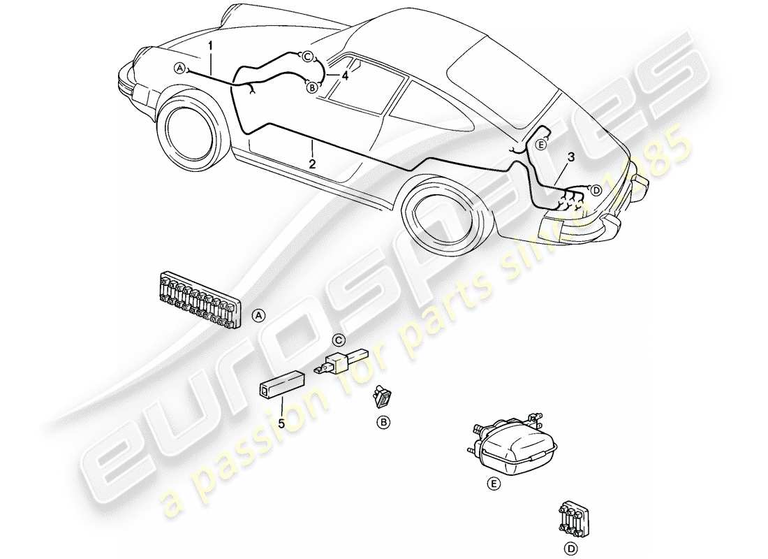porsche 1984 (911) faisceau de cablage - essuie-glace arrière schéma des pièces