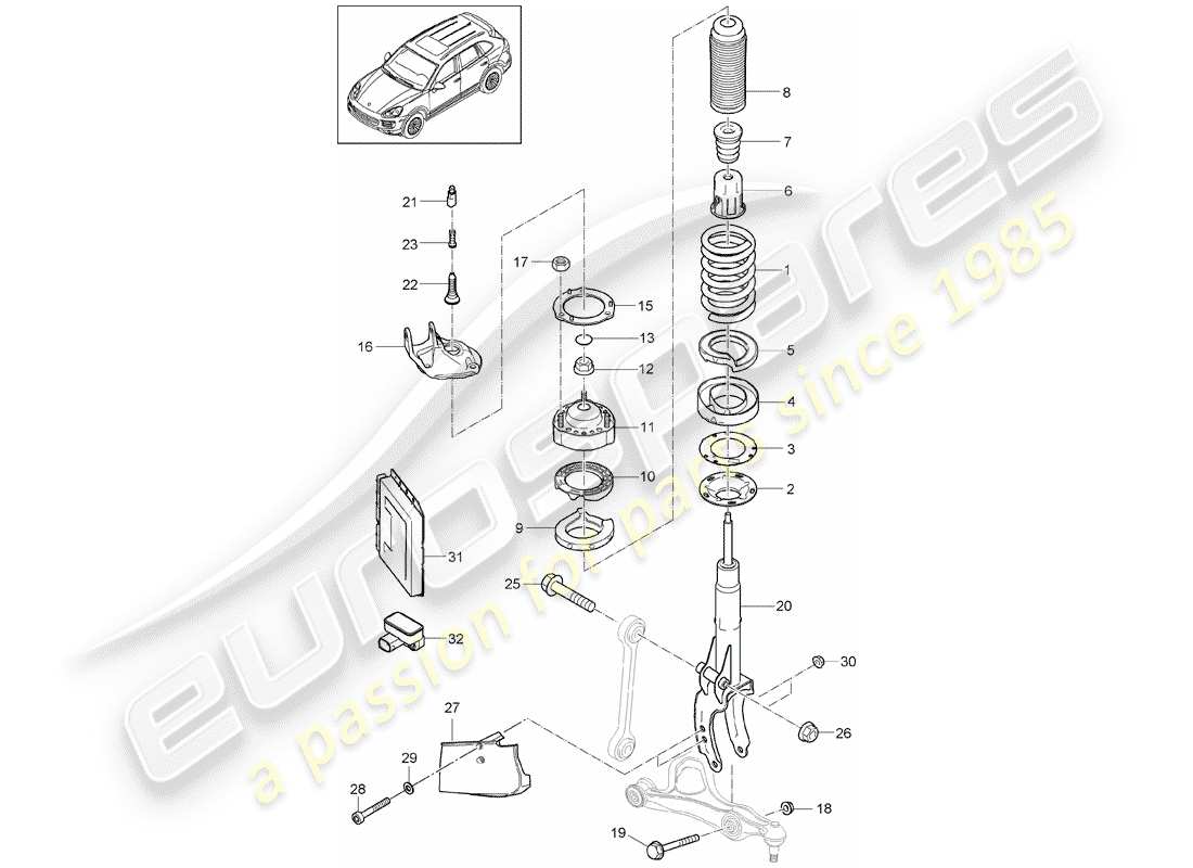 porsche 2017 (cayenne e2 92a) suspension schéma des pièces