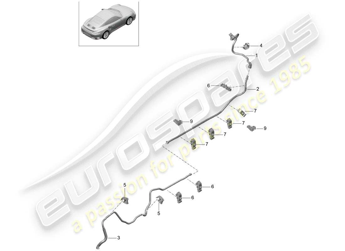 porsche 2020 (991-2 turbo) diagramme de pièce de la ligne de vide