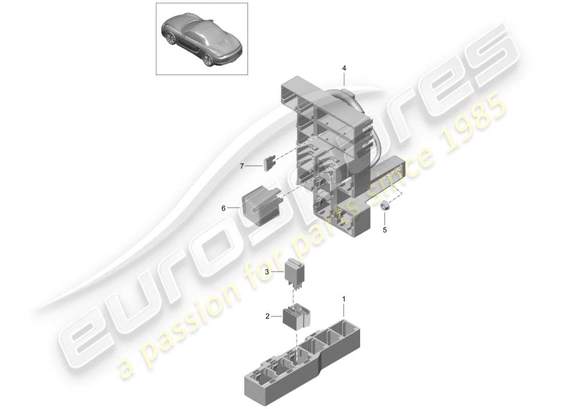 porsche 2015 (981 boxster) boîte à fusibles/plaque relais schéma des pièces