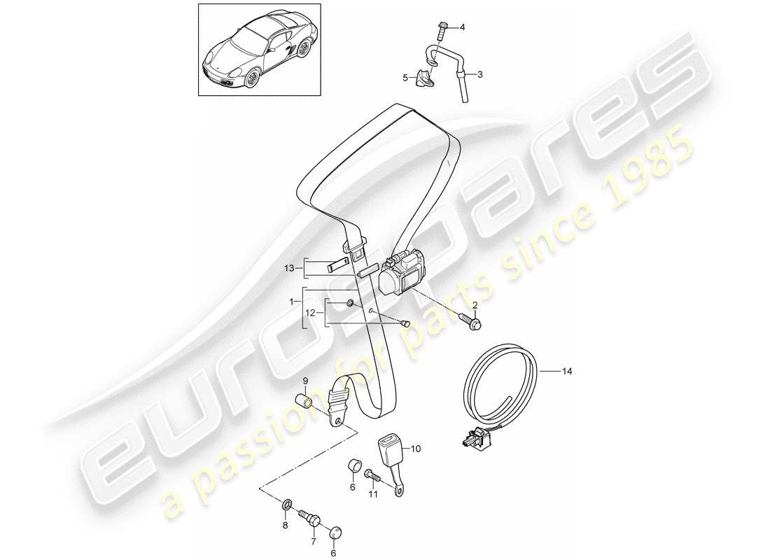 porsche 2006 (987 cayman) ceinture de sécurité schéma des pièces
