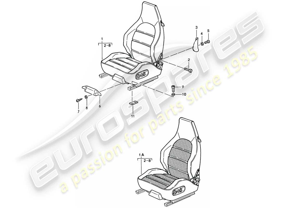 porsche 1986 (928) siège sport - réglable électriquement - d - mj 1985>> schéma des pièces