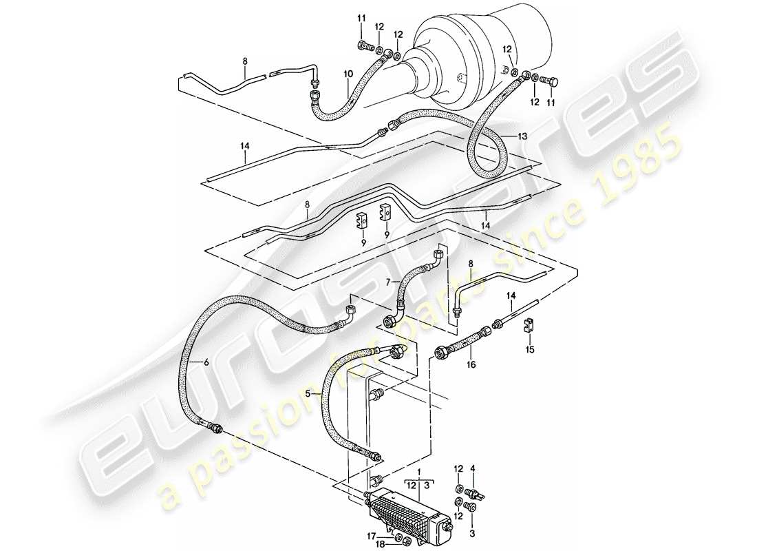porsche 1986 (928) transmission automatique - refroidisseur atf - lignes atf - refroidisseur atf schéma des pièces