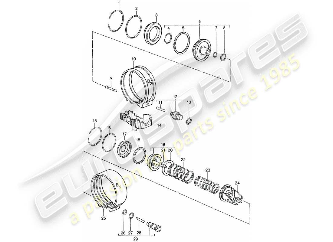 porsche 1987 (928) transmission automatique - bandes de frein schéma des pièces