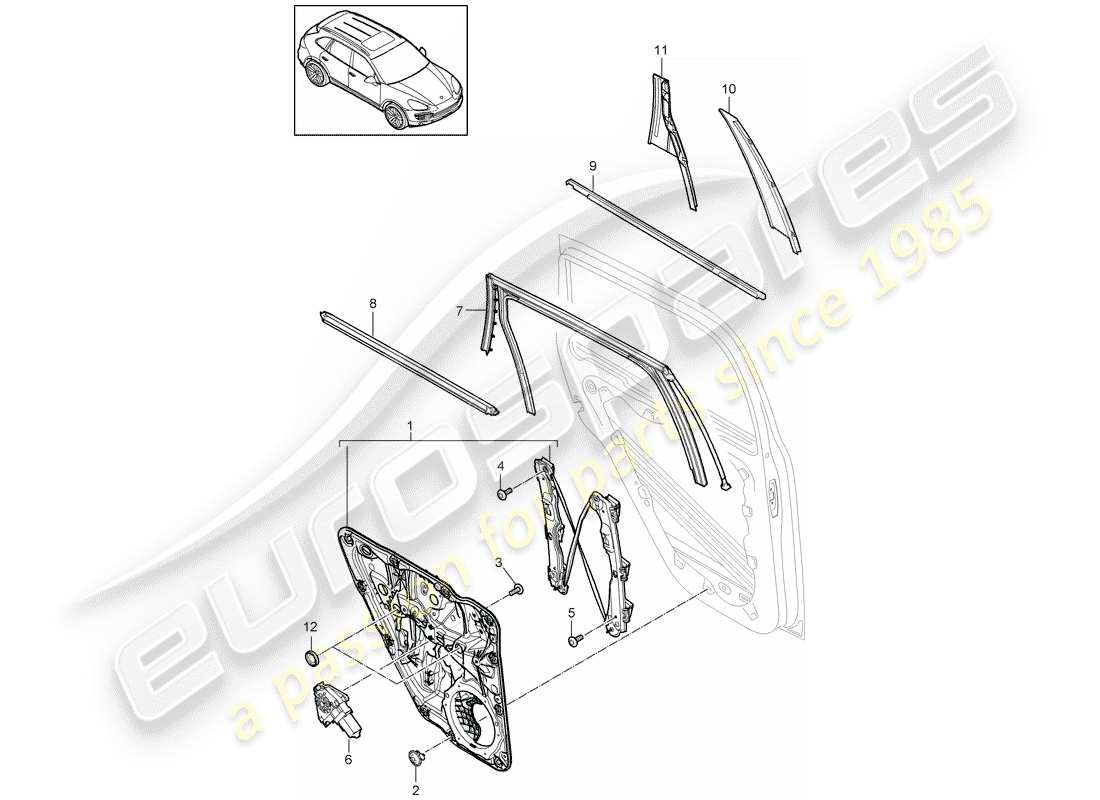 porsche 2014 (cayenne e2 92a) régulateur de fenêtre schéma des pièces