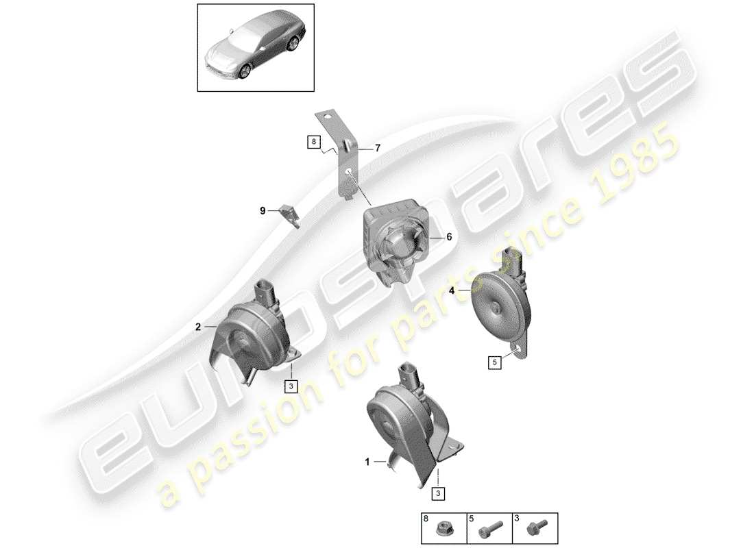 porsche 2017 (panamera 971-1) diagramme des pièces du klaxon de fanfare