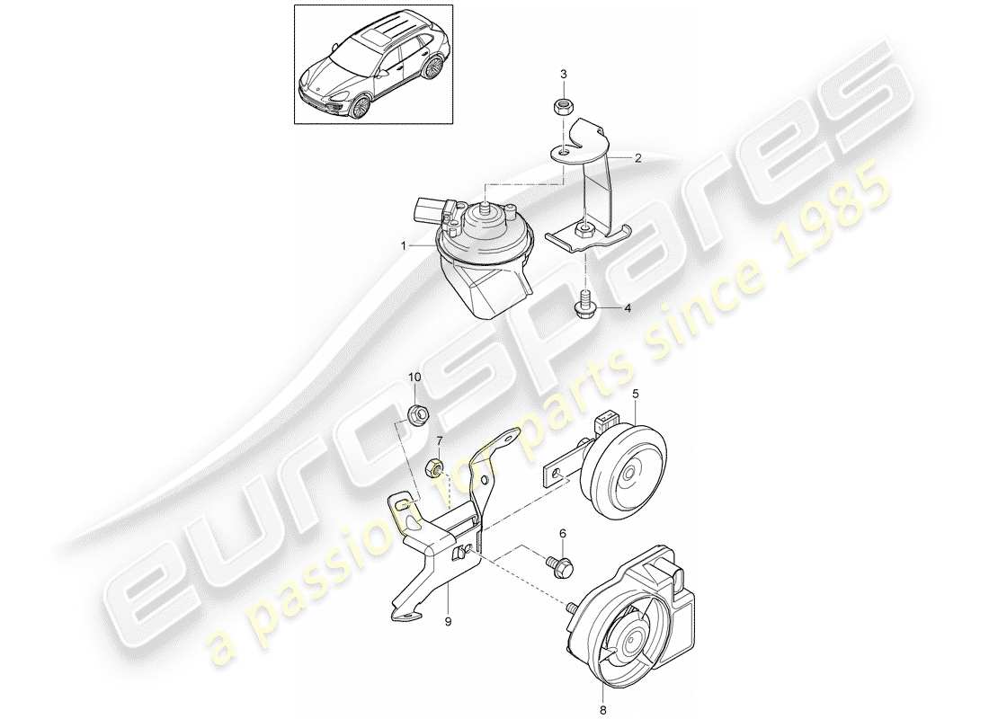 porsche 2011 (cayenne e2 92a) diagramme des pièces du klaxon de fanfare