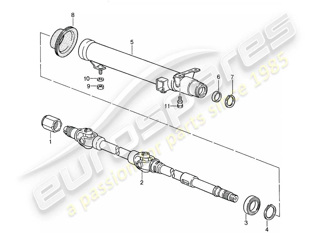porsche 1987 (959) arbre de direction intermédiaire - tuyau de protection de direction schéma des pièces