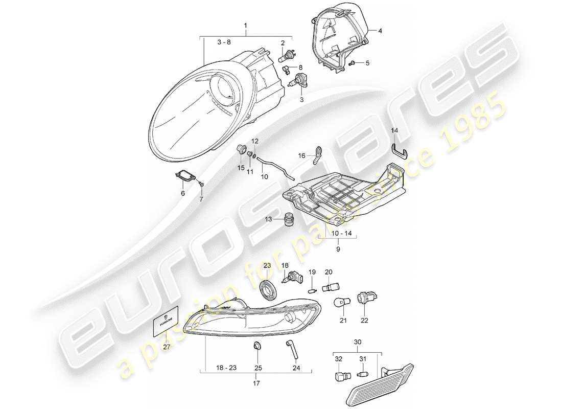 porsche 2005 (997-1) schéma des pièces des phares
