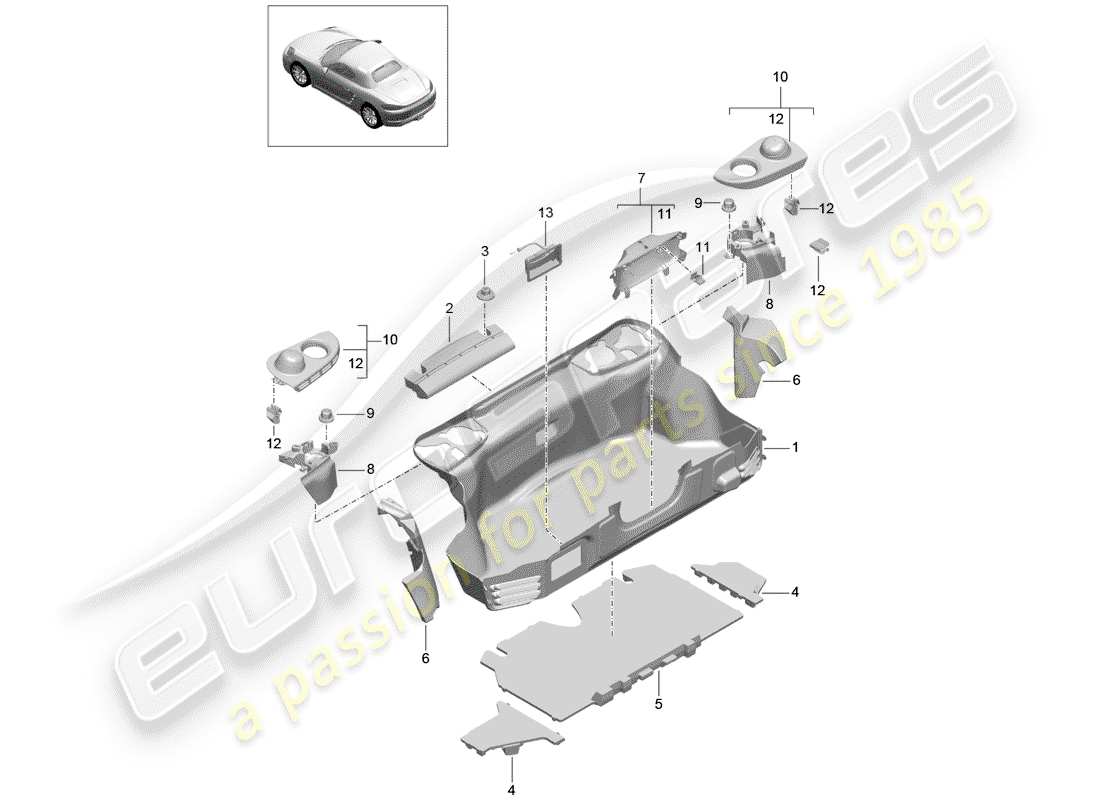 porsche 2018 (718 boxster) doublure de coffre schéma des pièces