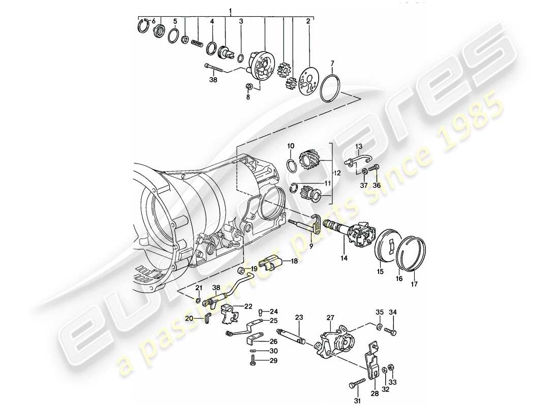 porsche 1986 (928) transmission automatique - carter de transmission - pièces d'installation schéma des pièces