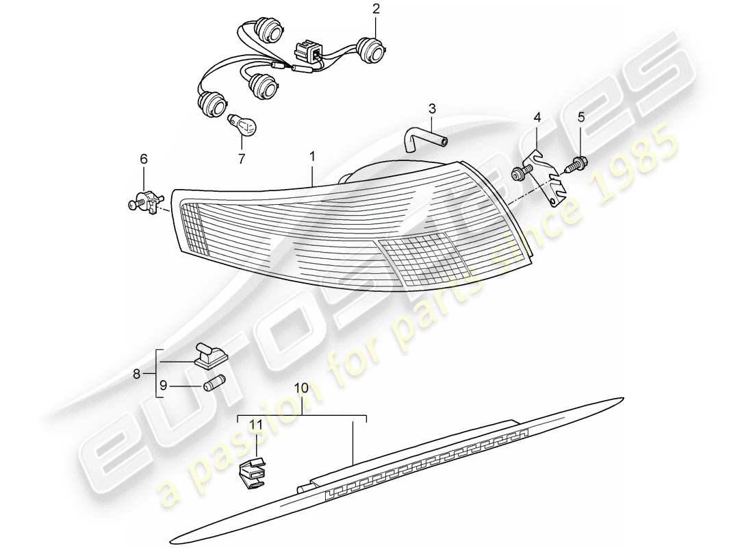 porsche 2007 (997-1 gt3) feu arrière schéma des pièces