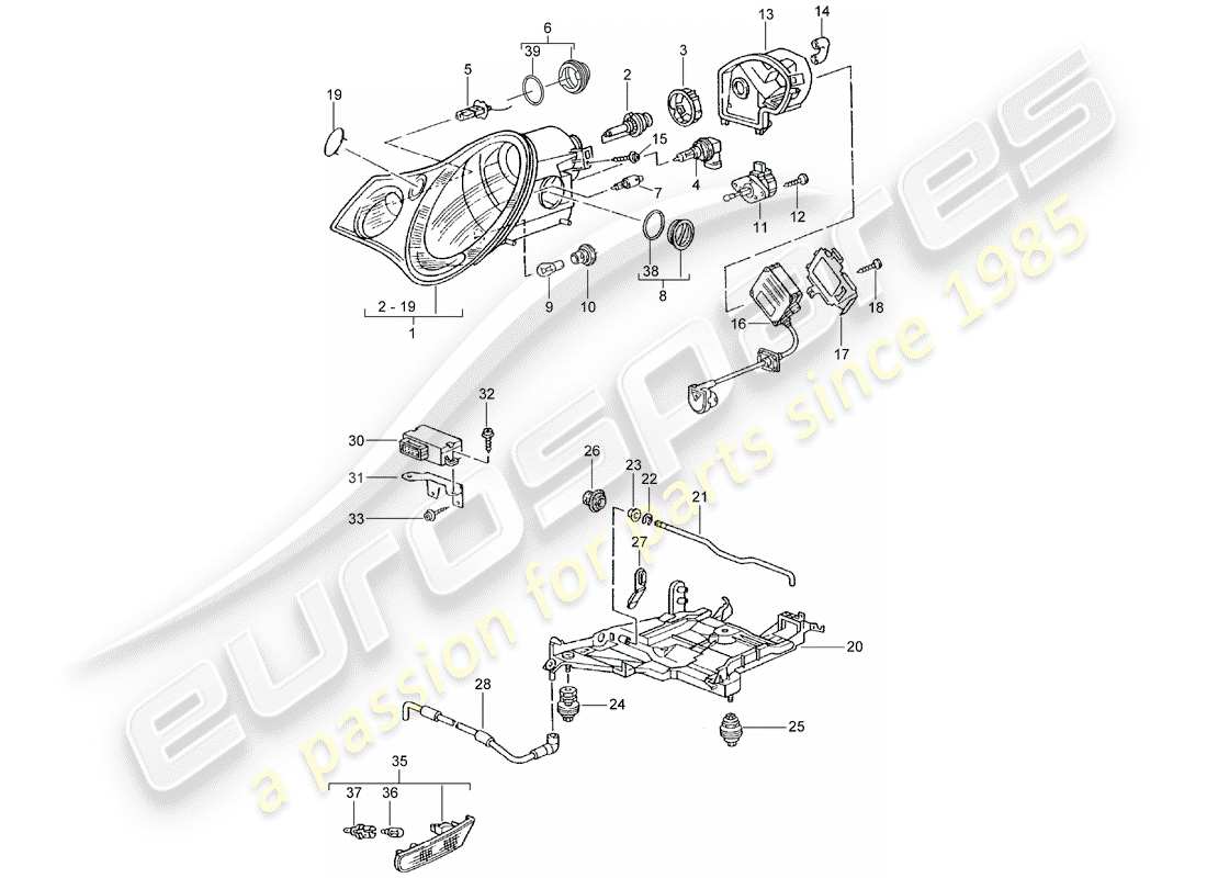 porsche 2004 (996 turbo / gt2) phare - répéteur de clignotants schéma des pièces