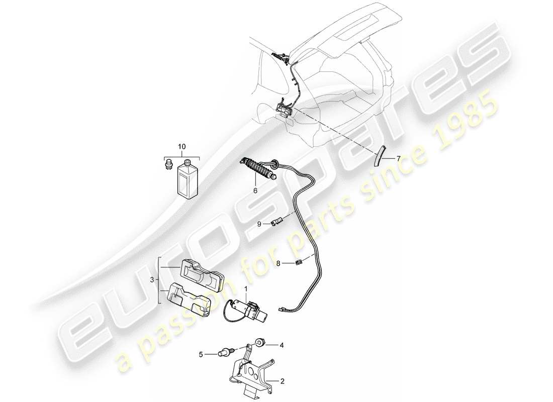 porsche 2010 (cayenne e1 9pa) couvercle de coffre arrière schéma des pièces