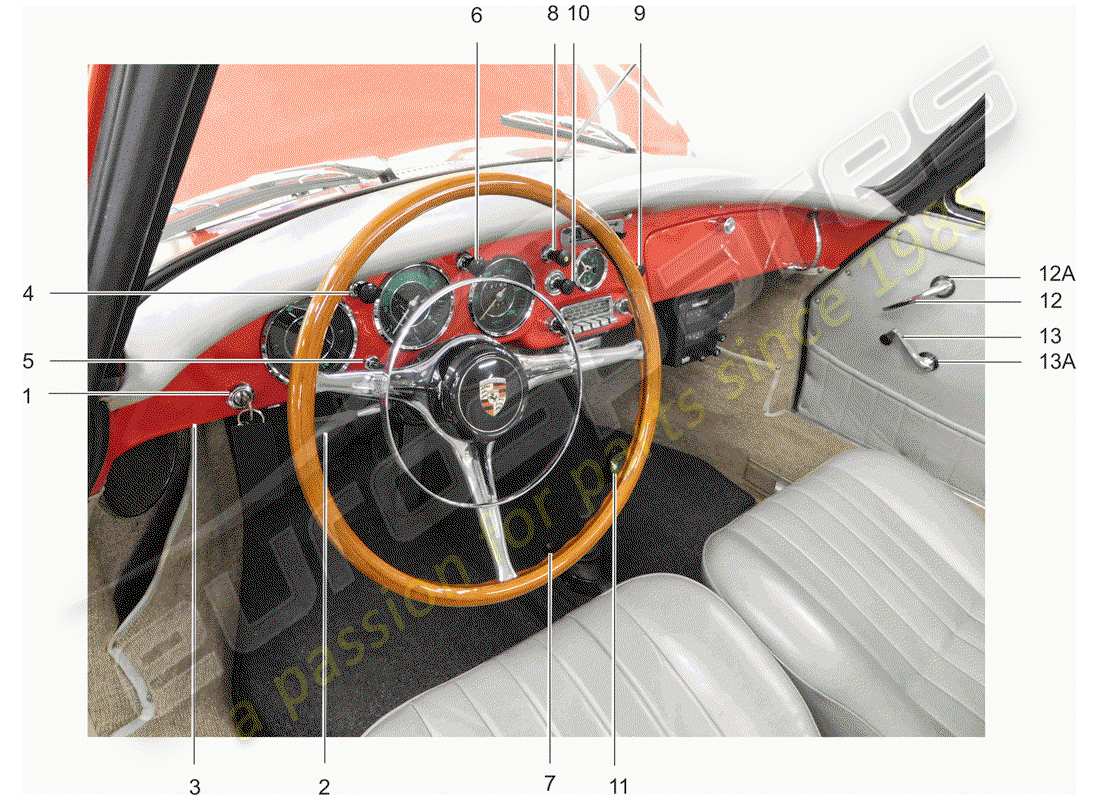 porsche 1960 (356b/356c) bouton - ensemble - interrupteur schéma des pièces