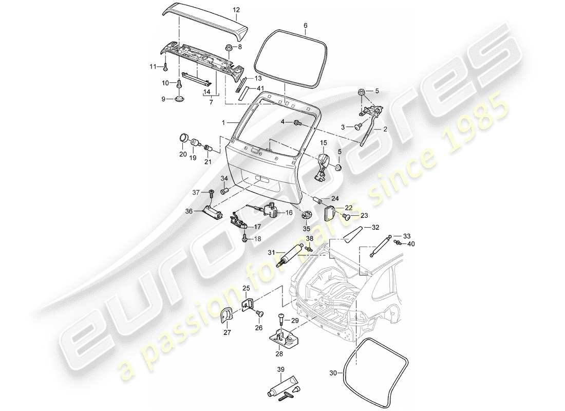 porsche 2010 (cayenne e1 9pa) couvercle de coffre arrière schéma des pièces