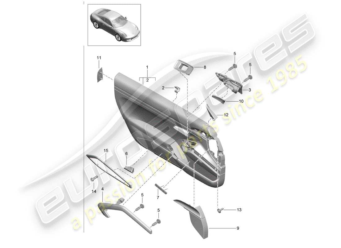porsche 2013 (991-1) panneau de porte schéma des pièces