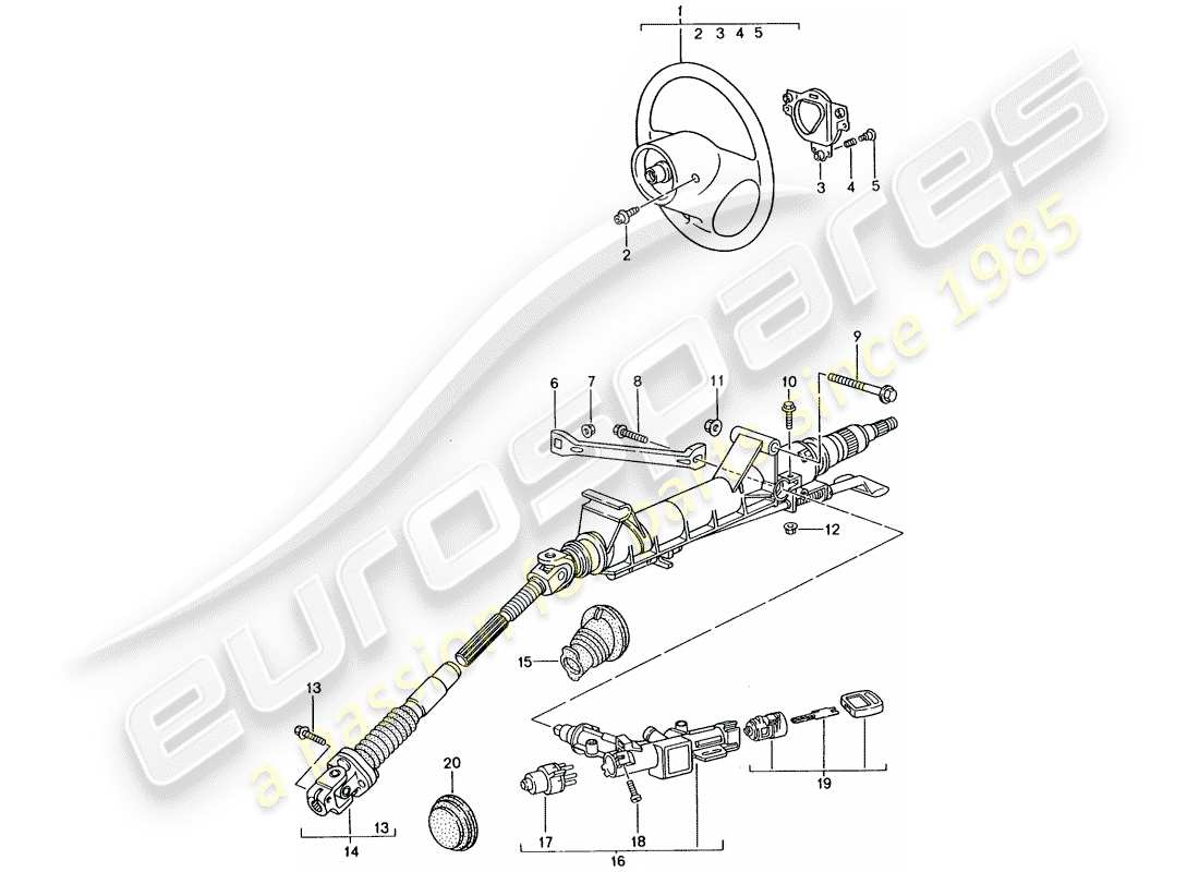 porsche 2002 (996 gt3) tuyau de protection de direction - arbre de direction intermédiaire - volants de direction schéma des pièces