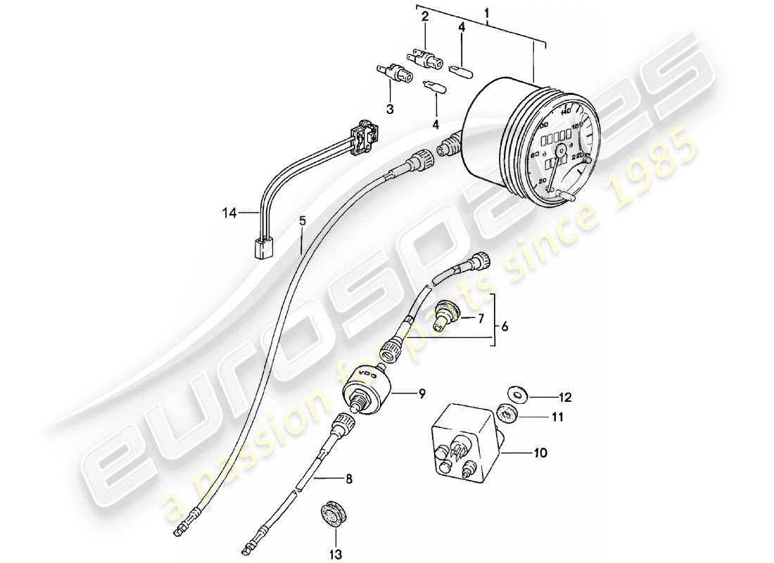 porsche 1983 (924) diagramme de pièce du compteur de vitesse