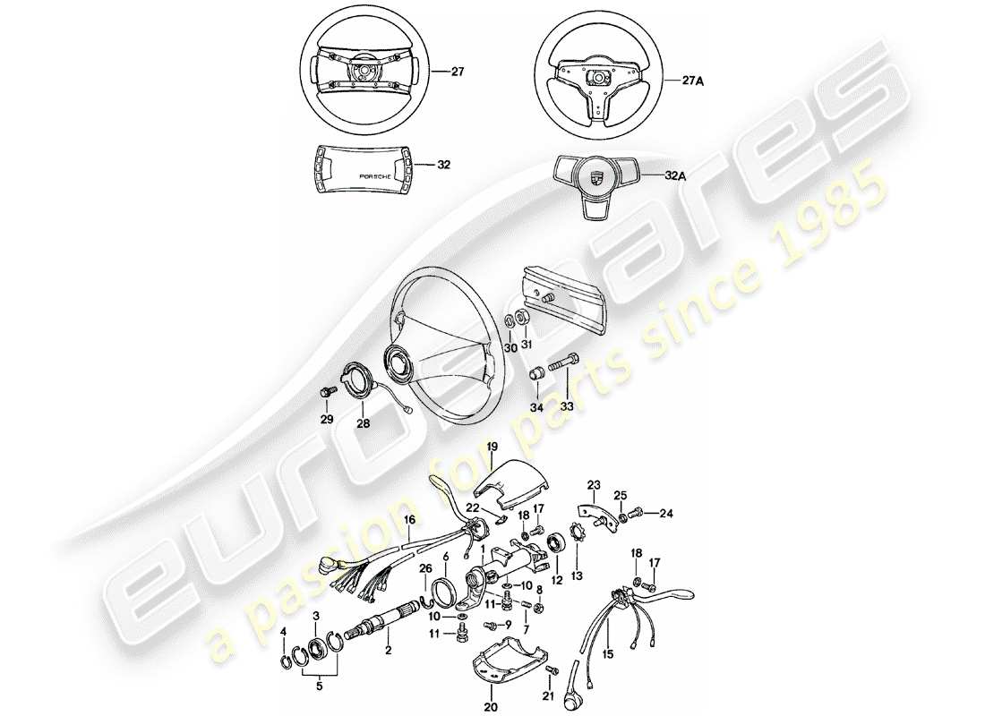 porsche 1982 (911) direction - accessoires schéma des pièces