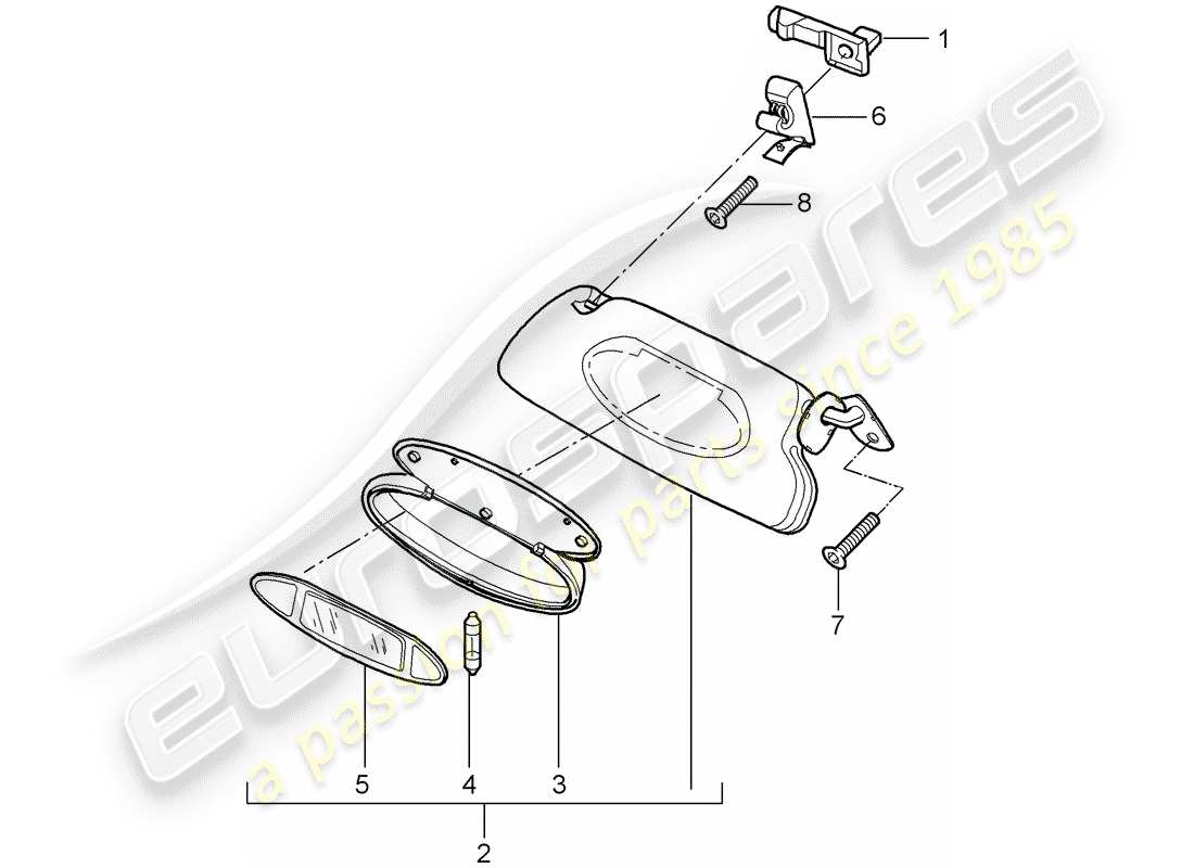 porsche 2008 (997-1 gt3) diagramme des pièces des pare-soleil