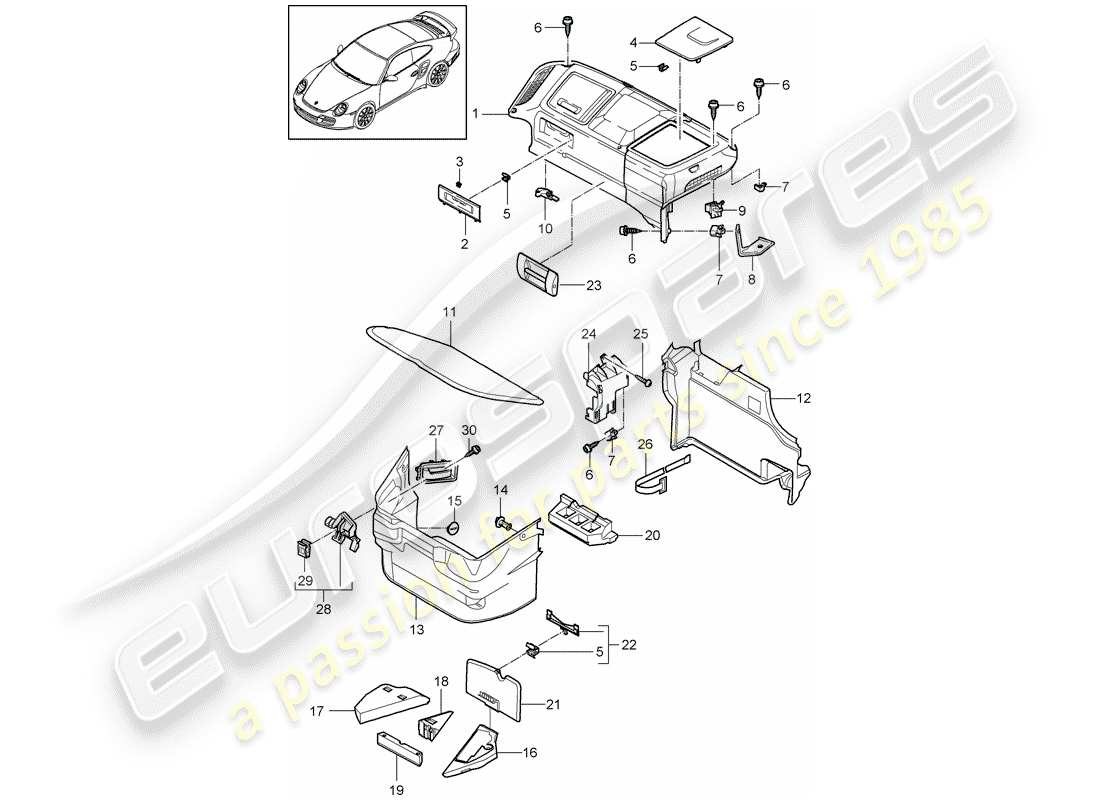 porsche 2013 (997-2 turbo / gt2 rs) coffre à bagages schéma des pièces