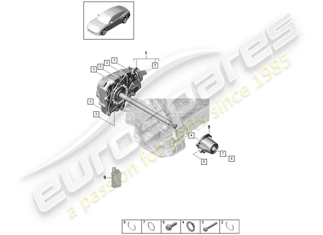 porsche 2019 (panamera 971-1) différentiel d'essieu avant schéma des pièces