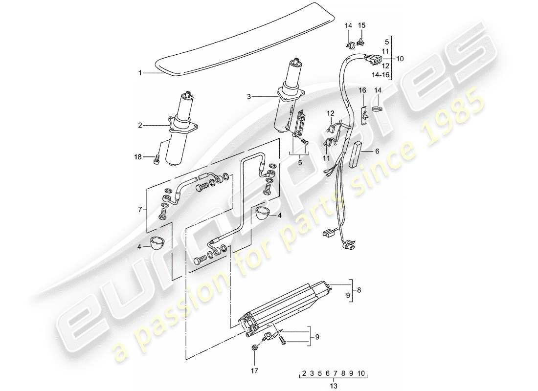 porsche 2001 (996 turbo / gt2) spoiler arrière schéma des pièces