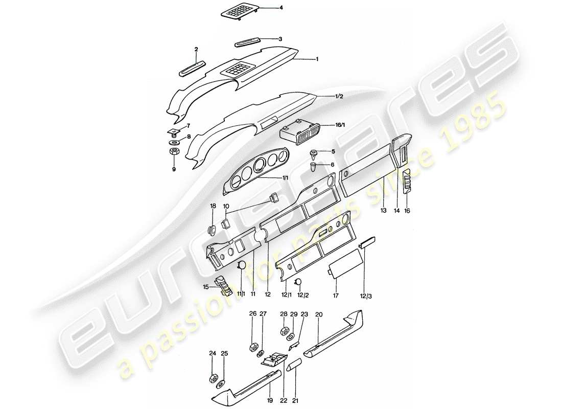 porsche 1977 (911) tableau de bord schéma des pièces