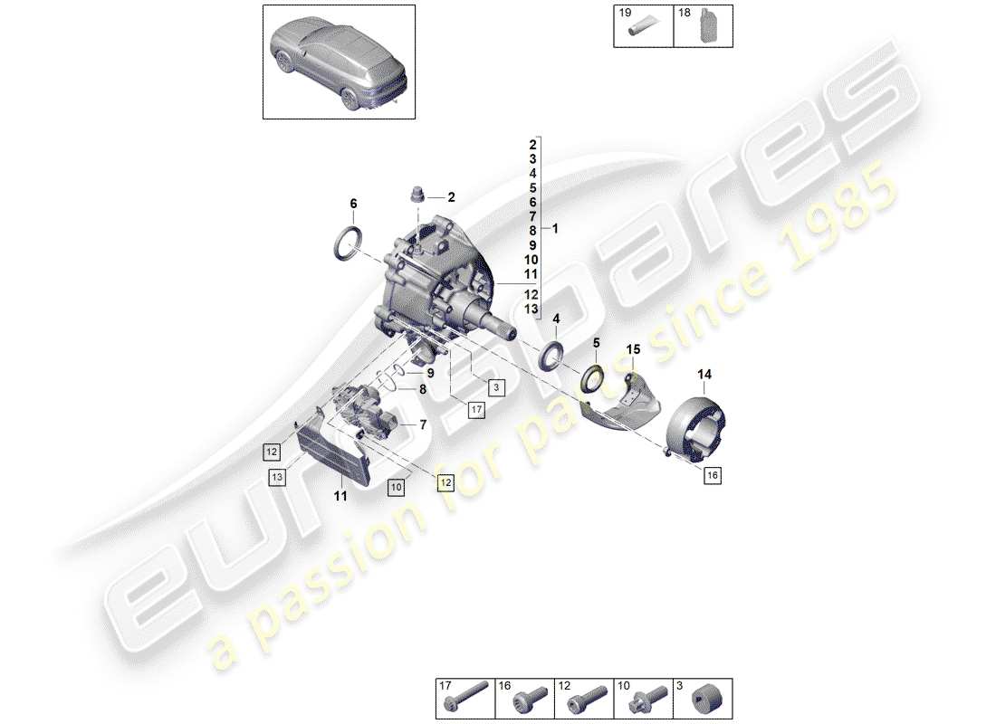 porsche 2020 (cayenne e3 9ya/9yb) boîte de transfert schéma des pièces