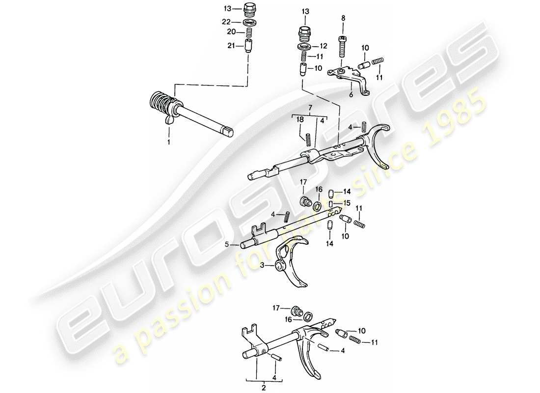 porsche 1988 (944) commande de transmission - boite de vitesses manuelle schéma des pièces