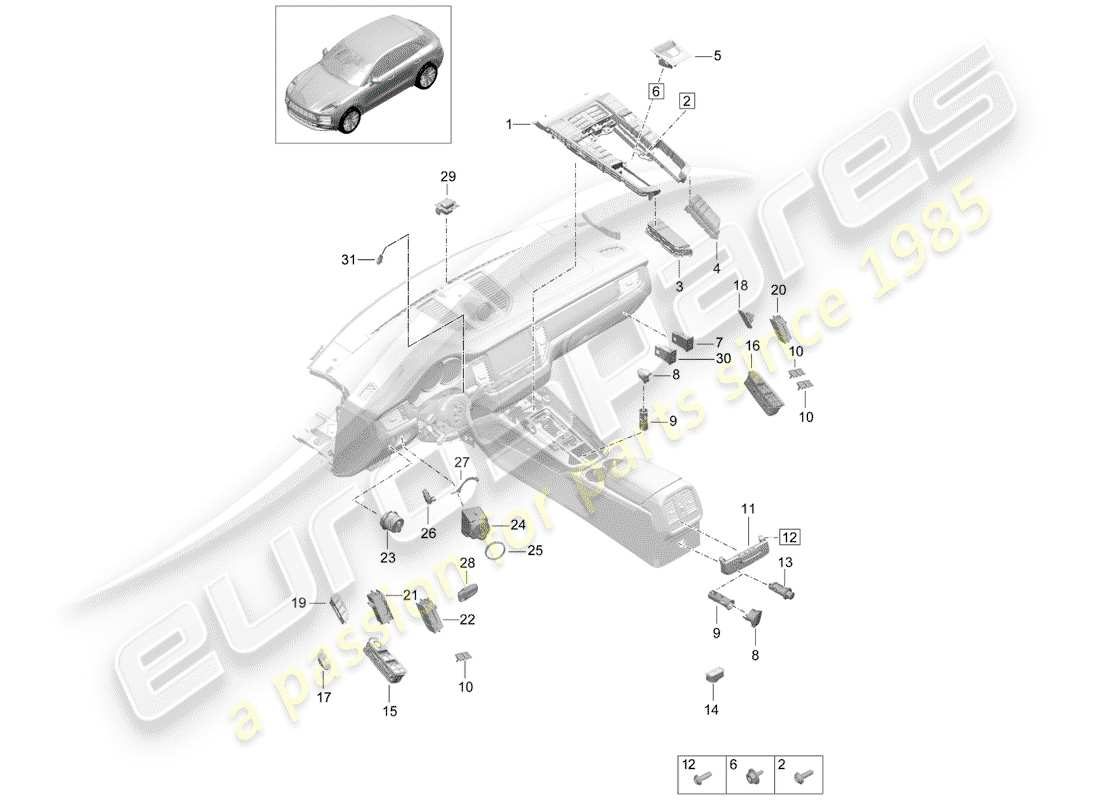 porsche 2019 (macan) schéma des pièces du commutateur