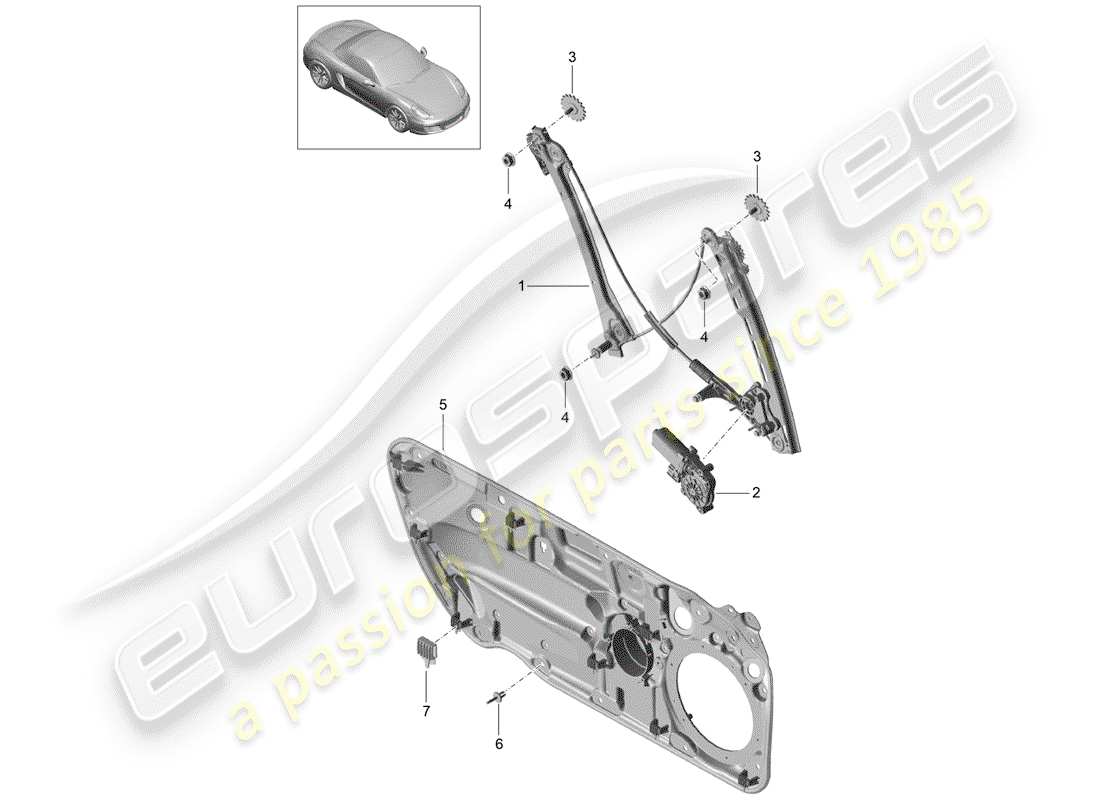 porsche 2012 (981 boxster) schéma des pièces du lève-fenêtre