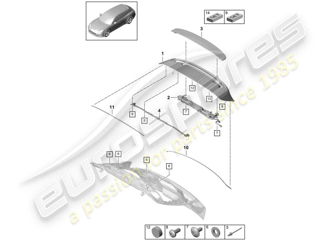 porsche 2020 (panamera 971-1) spoiler arrière schéma des pièces