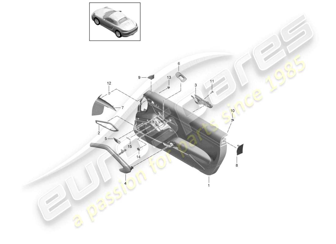 porsche 2018 (718 boxster) panneau de porte accessoires en cuir moulure pour garniture de porte panneau peint en noir schéma des pièces