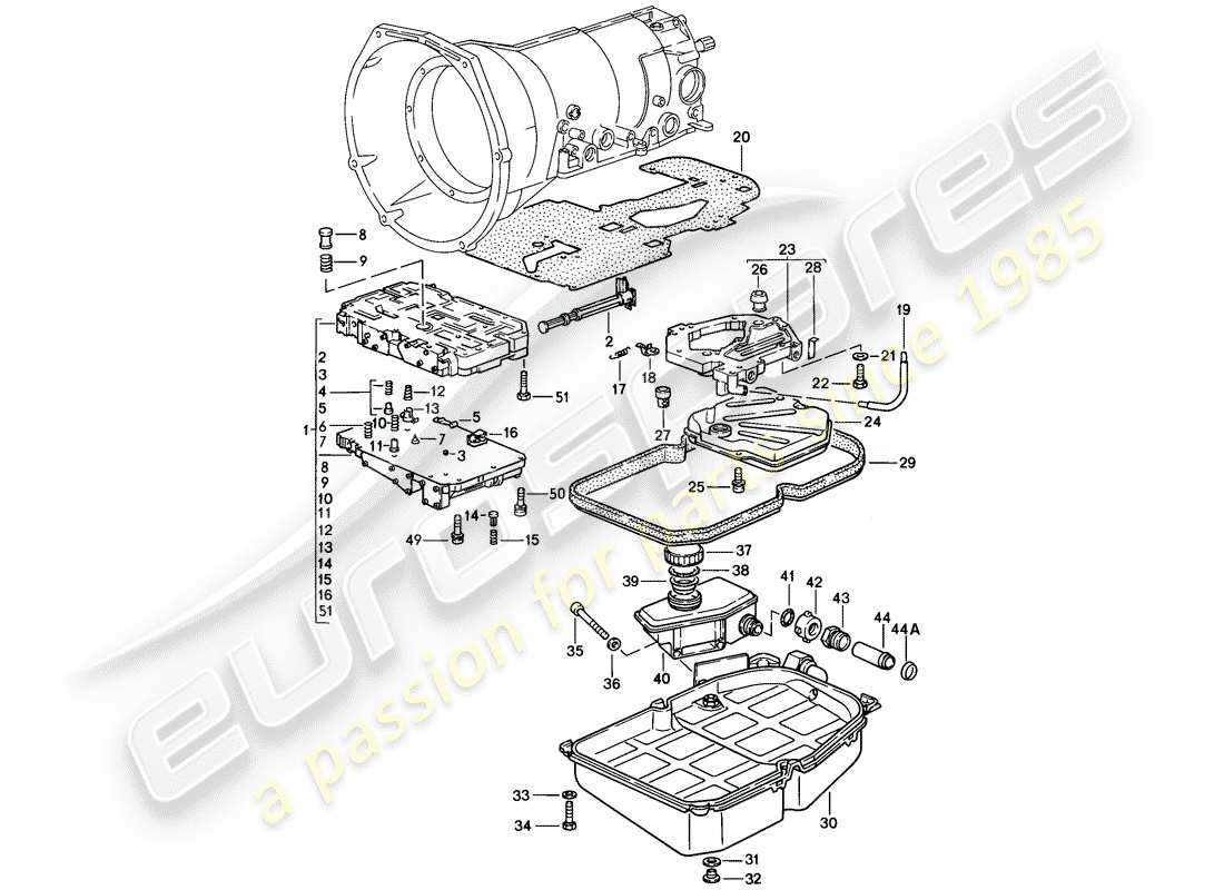 porsche 1983 (928) transmission automatique - corps de soupape schéma des pièces